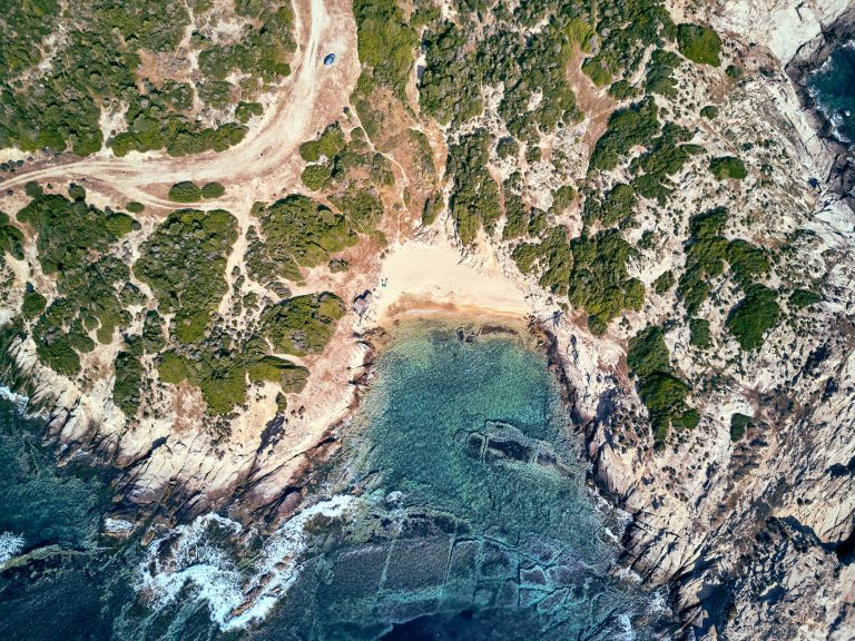 Beautiful beach top aerial view drone shot